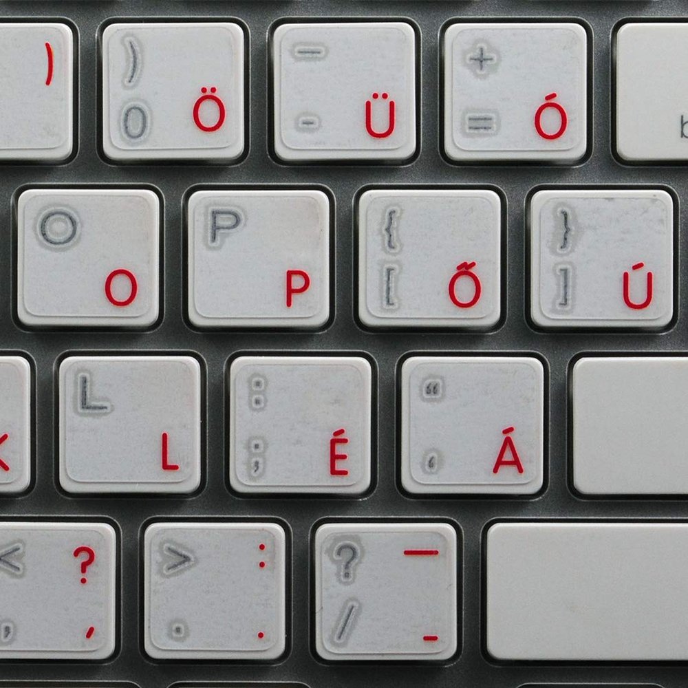 Apple Hungarian Labels for Keyboard with RED Lettering Transparent for Desktop, Laptop and Notebook