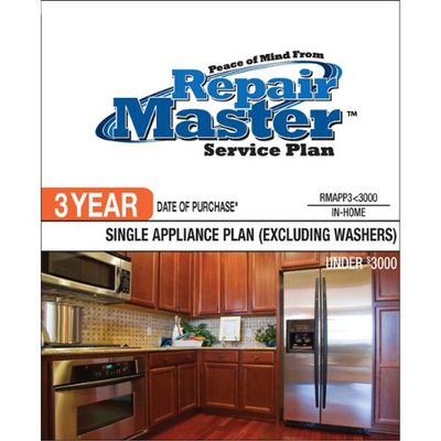 Repair Master 3-Yr Date of Purchase Single Appliance-No Washer - Under $3000