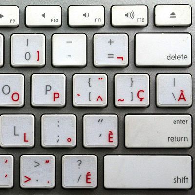 4Keyboard Apple French Canadian Sticker for Keyboard with RED Lettering Transparent Background for Desktop, Laptop and Notebook