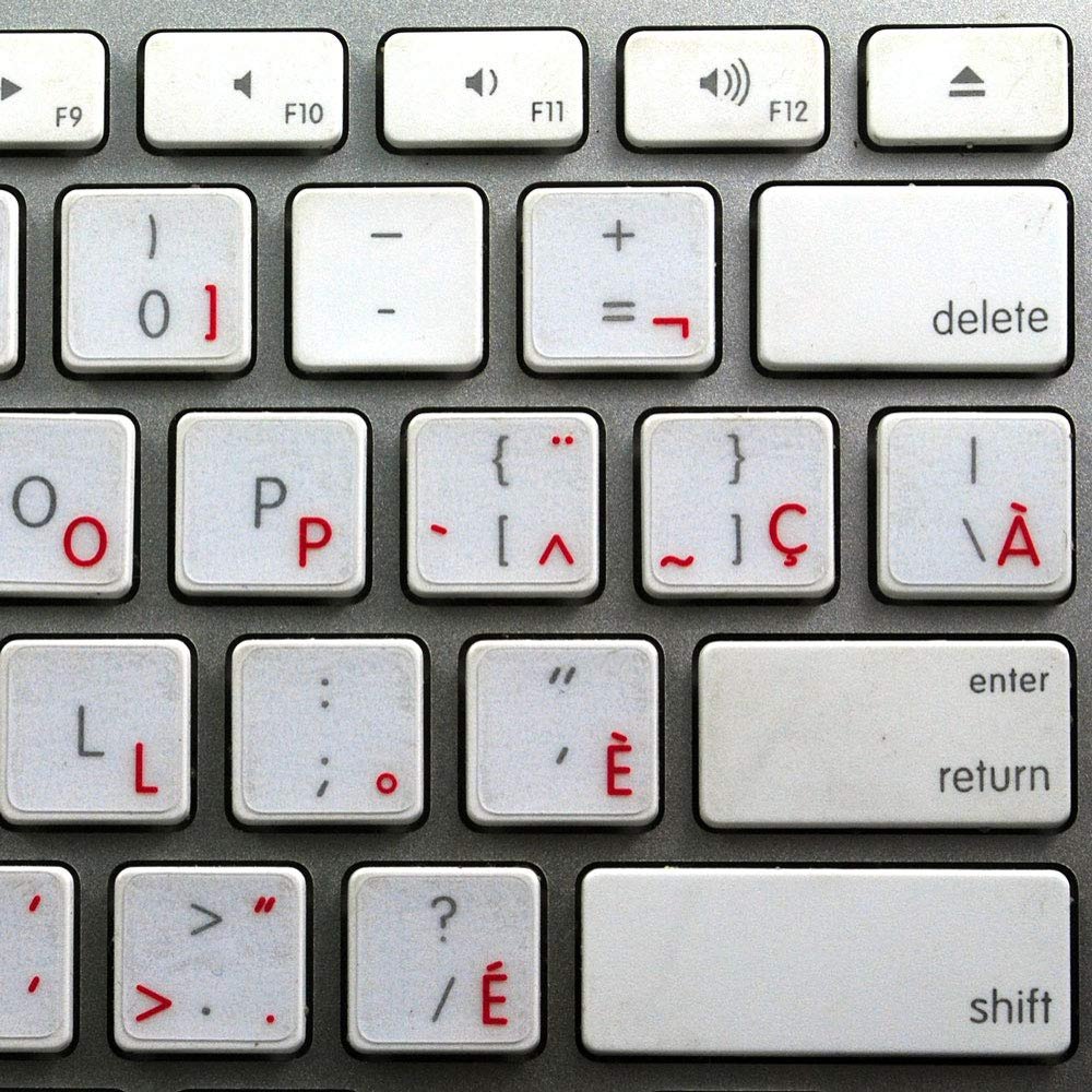 4Keyboard Apple French Canadian Sticker for Keyboard with RED Lettering Transparent Background for Desktop, Laptop and Notebook