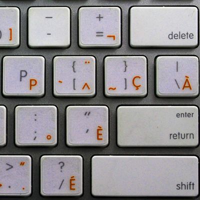Apple French Canadian Labels for Keyboard with Orange Lettering Transparent for Desktop, Laptop and Notebook