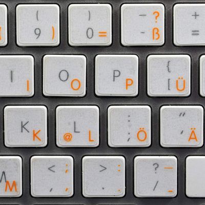 Apple German Labels Layout for Keyboard with Orange Lettering Transparent for Desktop, Laptop and Notebook