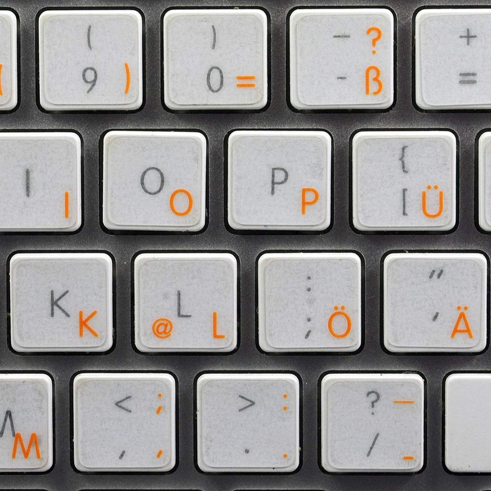 Apple German Labels Layout for Keyboard with Orange Lettering Transparent for Desktop, Laptop and Notebook