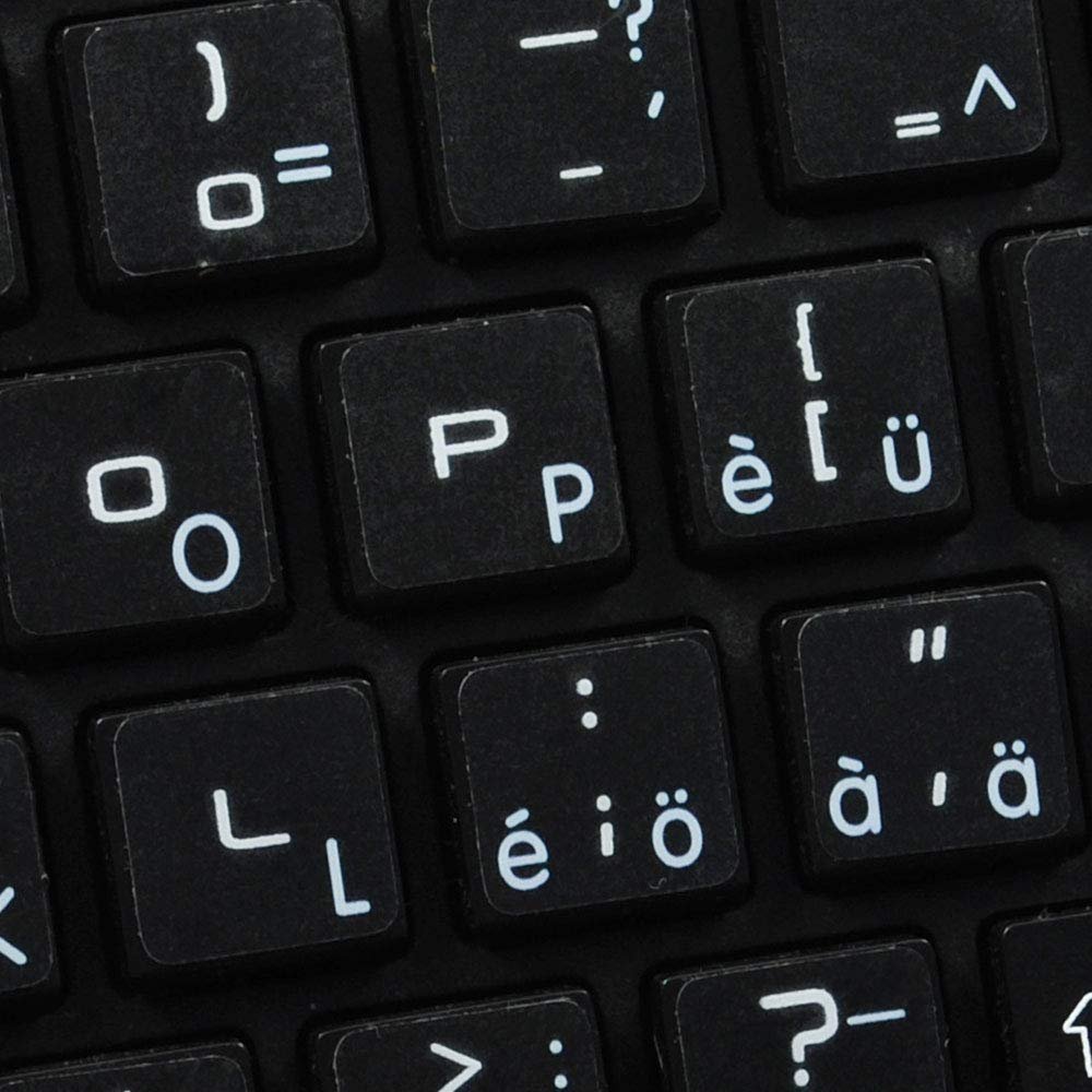 4Keyboard Swiss Stickers for Keyboard are Compatible with Apple with White Lettering Transparent Background for Desktop, Laptop and Notebook