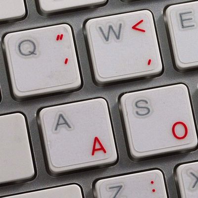 4Keyboard Apple Dvorak Labels Layout for Keyboard with RED Lettering Transparent Background for Desktop, Laptop and Notebook are Compatible with Apple