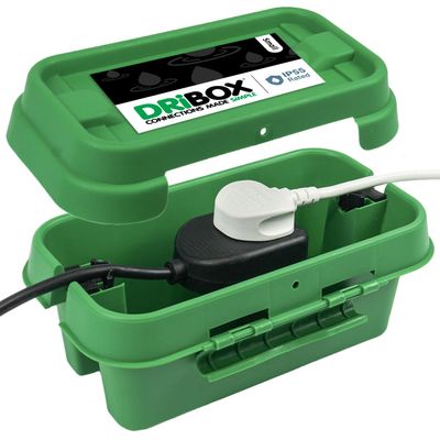 DRiBOX Small IP55 Weatherproof Outdoor Electrical Connection Box 25.5 x 14.1 x 10.2cm Power Cord Enclosure for Christmas Lights, Timers, Extension Cables, Leads, Reels, Transformers (Small, Green)