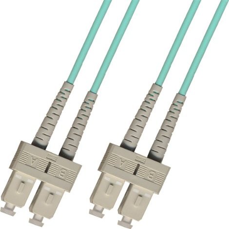 100 Meter OM3 10 Gigabit Multimode Duplex Fiber Optic Cable (50/125) - SC to SC - Aqua