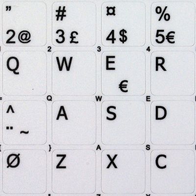 Danish Non-Transparent White Sticker (14x14) for Keyboard for Desktop, Laptop and Notebook