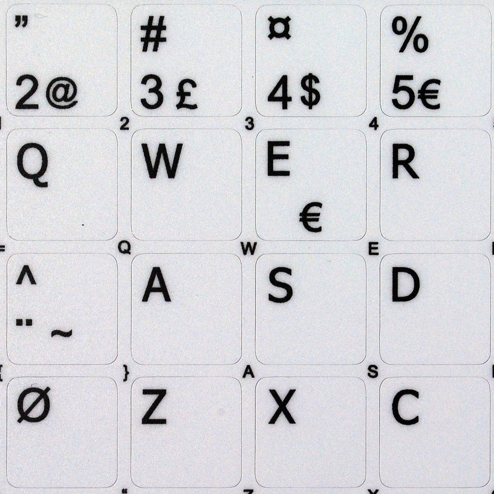 Danish Non-Transparent White Sticker (14x14) for Keyboard for Desktop, Laptop and Notebook