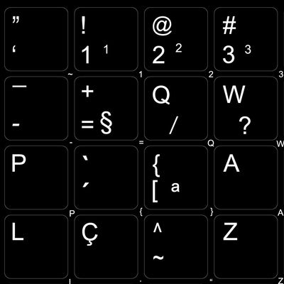 4Keyboard Portuguese Brazilian Keyboard Stickers Black Background (14x14) for Desktop, Laptop and Notebook