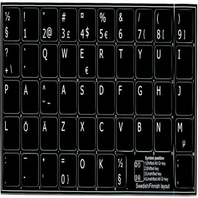 4Keyboard Swedish/Finnish Keyboard Stickers Black Background (14x14) for Desktop, Laptop and Notebook