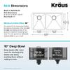 KRAUS Standart Pro 33 -inch Undermount 60/40 Double Bowl 16 Gauge Stainless Steel Kitchen Sink, KHU104-33 view 3