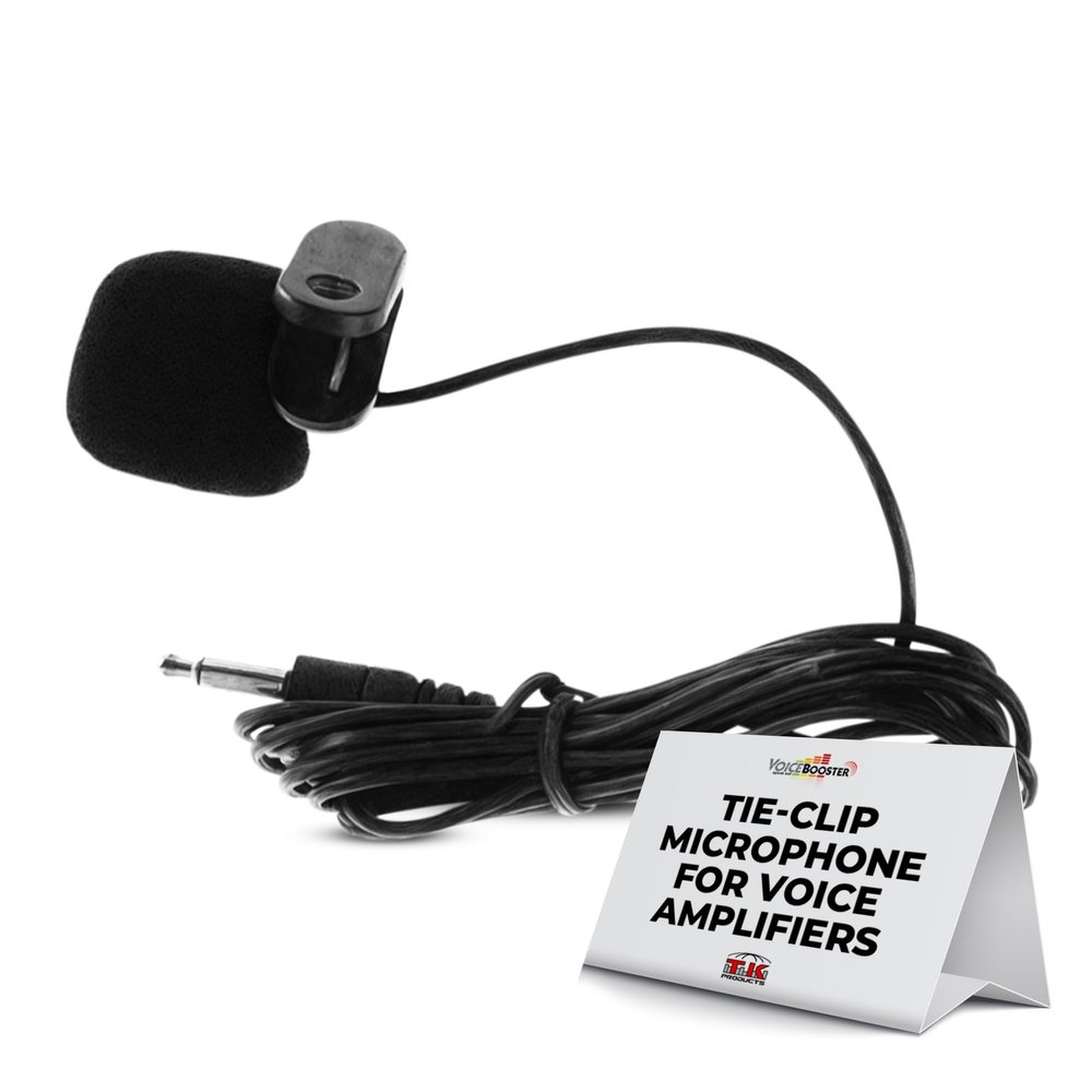VoiceBooster Speak Out Tie-Clip Microphone  Clip-On Mic with 3.5mm Plug for VoiceBooster & Aker Voice Amplifiers  Adjustable Boom, Noise-Reducing Foam Tip  Ideal for Teachers, Guides, Presenters