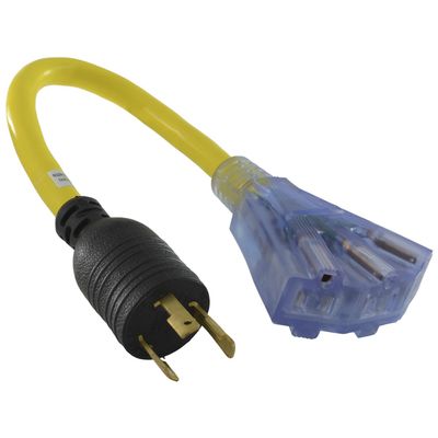 Conntek 1.5-Foot 30-Amp 125-Volt Fan-Style Generator Extension Cord (L5-30P to Three 5-15R) with Power Indicator Light