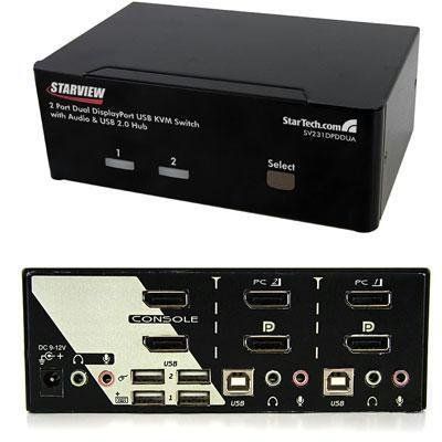 StarTech 2 Port Dual DisplayPort USB KVM Switch w/Audio & USB Hub - KVM/Audio Switch - USB - 2 x KVM/Audio - 1 Local User - Desktop