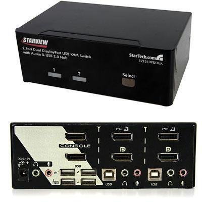 StarTech 2 Port Dual DisplayPort USB KVM Switch w/Audio & USB Hub - KVM/Audio Switch - USB - 2 x KVM/Audio - 1 Local User - Desktop