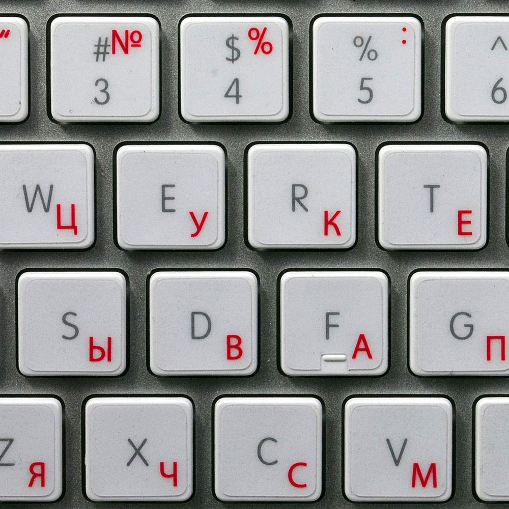 Russian Cyrillic Apple Keyboard Sticker with RED Lettering ON Transparent Background for Desktop, Laptop and Notebook