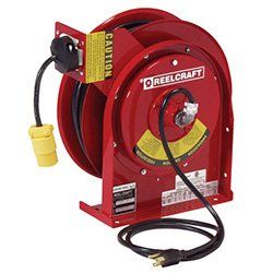 Cord Reel, 50 ft, 16/3, SJTOW, Red, 120VAC