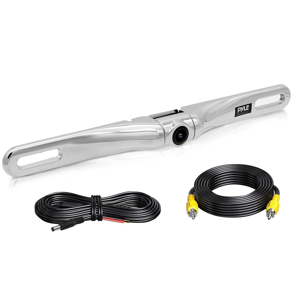 Pyle Rearview License Plate Backup Camera, Marine-Grade IP67 Waterproof, 170 Wide-Angle Lens, Built-in Distance Scale Lines, 420 TVL Resolution, RCA Cable Included - Trucks,SUVs and RV, 10x1.3x1.26"