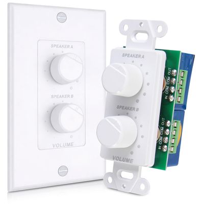 Pyle Home In-Wall Speakers With Dual Knob and Independent Volume Control Plate - 120W Load Handling, Dual Stereo Channel, Smooth Rotary Knobs, Universal Wall Plate - PVCD15