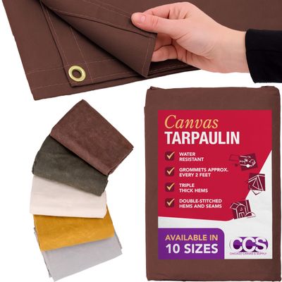 CCS Waterproof Canvas Tarp Cover  Heavy Duty Duck Cloth, Waxed Canvas Tarpaulin with Rustproof Brass Grommets for Camping, Construction, Equipment & Outdoor Use (Brown, 6x8 Ft)