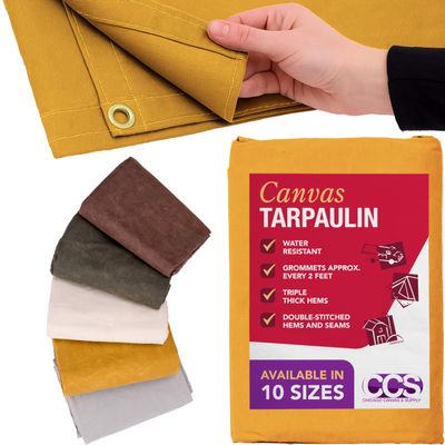 CCS Waterproof Canvas Tarp Cover Heavy Duty Duck Cloth, Waxed Canvas Tarpaulin with Rustproof Brass Grommets for Camping, Construction, Equipment & Outdoor Use (Gold, 8x10 Ft)