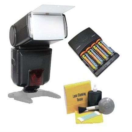Bounce, Zoom & Swivel Head Flash + High Powered AC Rapid Charger with 4AA 2900 Mah Batteries for NEX Cameras
