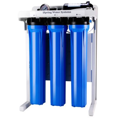 iSpring RCB3P Tankless Reverse Osmosis Filtration System, 300 GPD Under Sink RO System, Reduces TDS, 1.5:1 Pure to Drain, Booster Pump & Pressure Gauge for Residential & Light Commercial Use