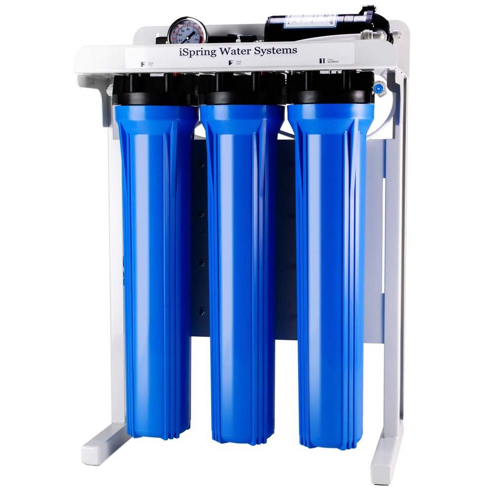 iSpring RCB3P Tankless Reverse Osmosis Filtration System, 300 GPD Under Sink RO System, Reduces TDS, 1.5:1 Pure to Drain, Booster Pump & Pressure Gauge for Residential & Light Commercial Use