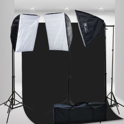 2400 Watt Video Photography Continuous Lighting 3 Softbox Light Kit with 10x12 Black Muslin Support Stand System Case H9004S3-1012B