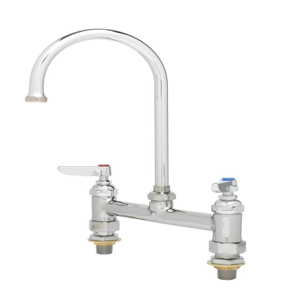 T&S Brass B-0321-CC B-0321-Cc, Double Pantry Faucet, Deck Mount, 8-Inch Centers, Swivel Gooseneck, Lever Handles, Cc Inlets
