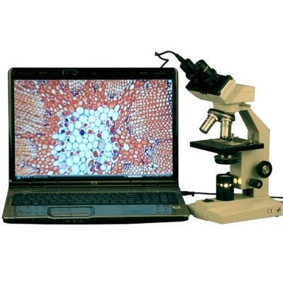 AmScope B100-E1 1000X Digital Compound Binocular Microscope, 40X-1000X Magnification, Brightfield, Tungsten Illumination, Abbe Condenser, Plain Stage, Includes 1.3MP Camera and Software