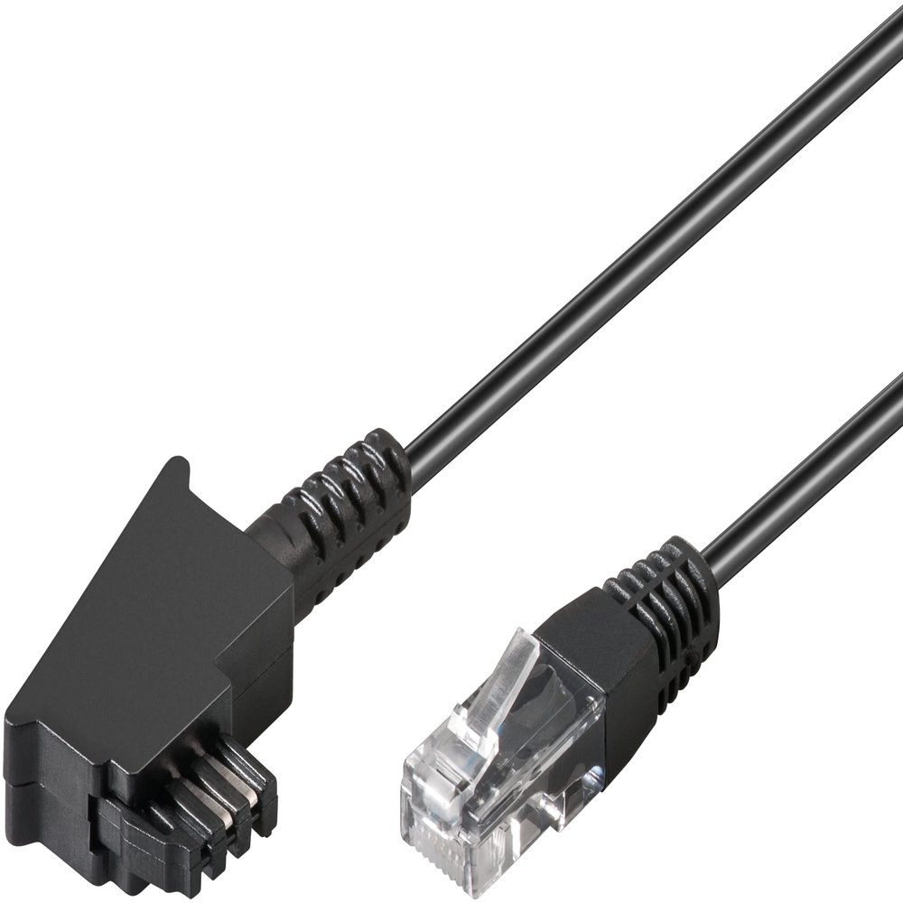 Goobay TAE-F DSL 8P 2C 15M Black Phone Cable - Phone Cable (15 m, TAE-F, RJ-45, Black, Male/Male, Fast Ethernet)