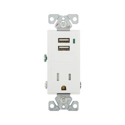 Eaton TR7740W-K Combination USB Charger with Tamper Resistant Receptacle, 2-Pole, 3-Wire Grounding, White