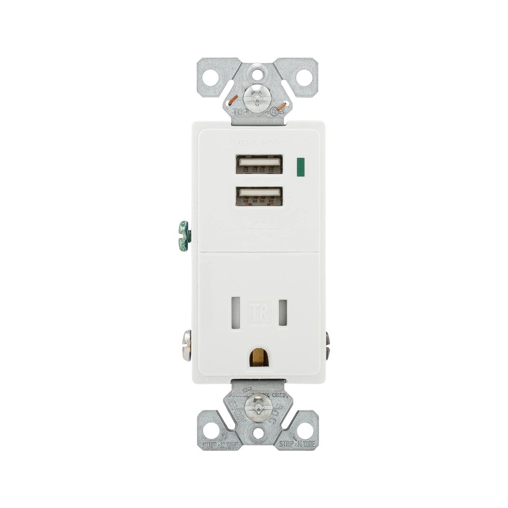 Eaton TR7740W-K Combination USB Charger with Tamper Resistant Receptacle, 2-Pole, 3-Wire Grounding, White