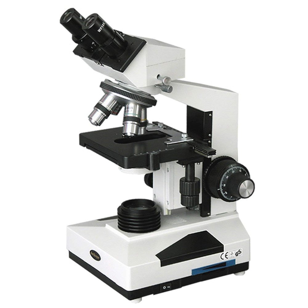 AmScope B400A-LED Compound Binocular Microscope, WF10x and WF16x Eyepieces, 40X-1600X Magnification, Brightfield, LED Illumination, Abbe Condenser, Double-Layer Mechanical Stage, Sliding Head, High-Resolution Optics,