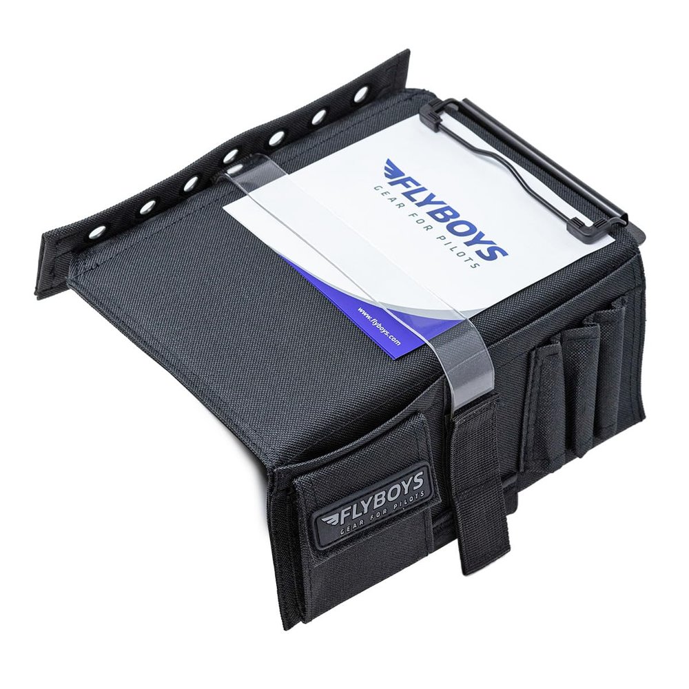 FlyBoys Classic Kneeboard for Pilots  Leg Strap, Flexible Clipboard, Eyelet Strip  General Aviation & EFB Compatible  Black