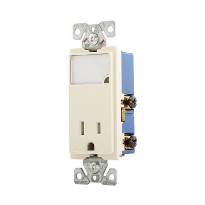 Eaton TR7735LA 3-Wire Receptacle Combo Nightlight with Tamper Resistant 2-Pole, Light Almond