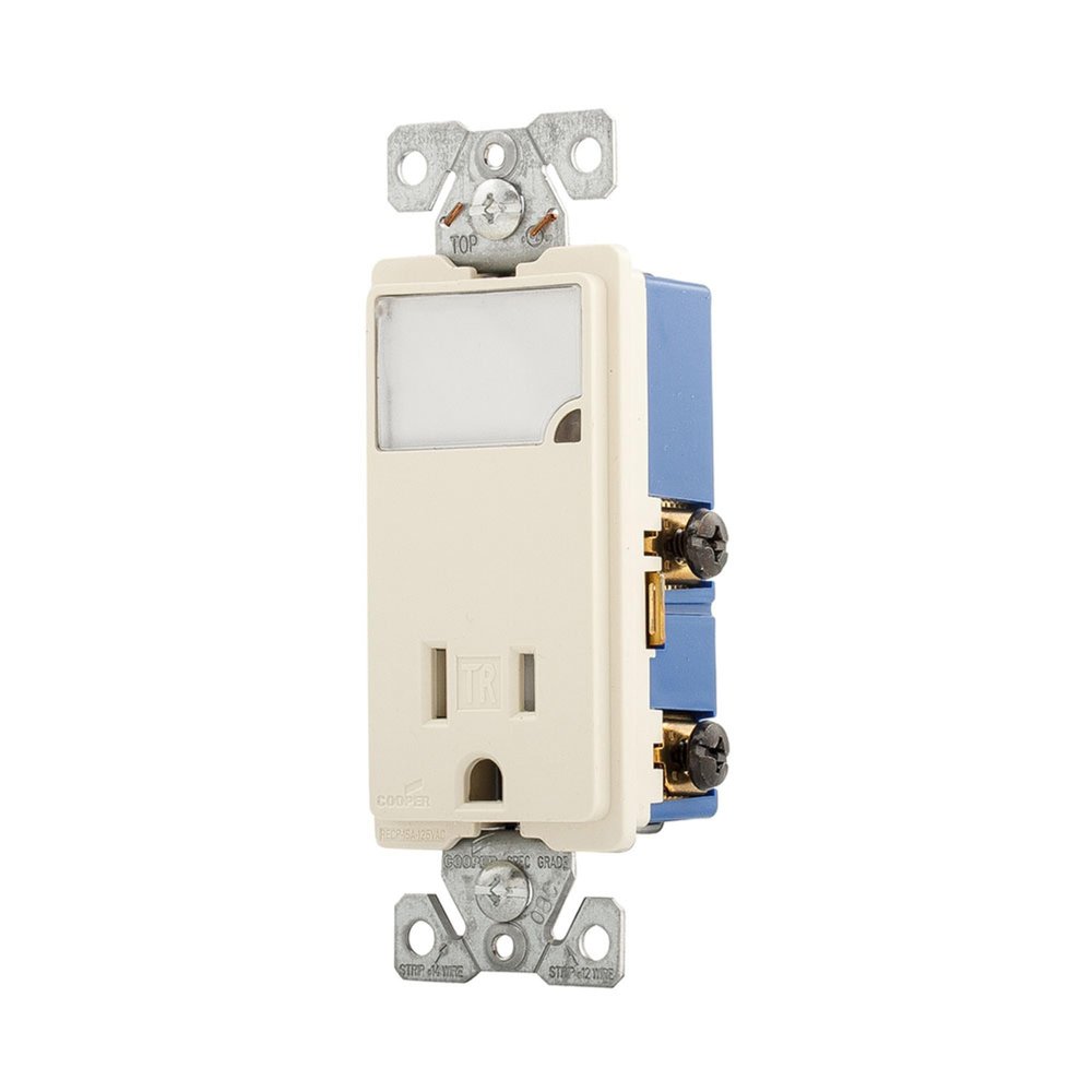 Eaton TR7735LA 3-Wire Receptacle Combo Nightlight with Tamper Resistant 2-Pole, Light Almond