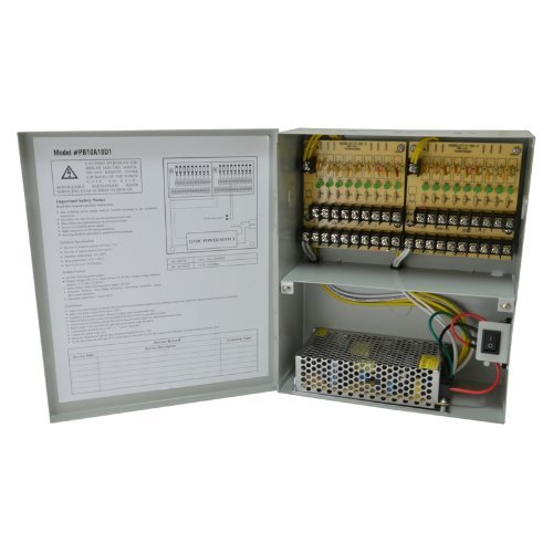 12V DC 18ch 10 Amps PTC fuse Power Supply Box for CCTV Security Cameras, Fused, with lock