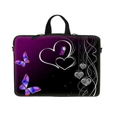 15.6 Inch Neoprene Laptop Sleeve Bag Carrying Case with Hidden Handle Design Compatible with MacBook Air Ultrabook, Chromebook - Purple Butterfly Heart