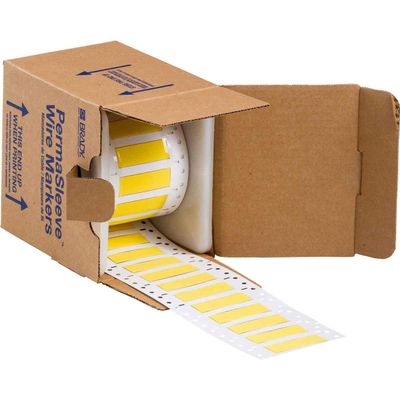 Brady 2HT-500-2-YL-S High Temperature PermaSleeve Wire Marking Sleeves, 0.851" Height, 2.00" Width, Polyvinylidene Fluoride (B-345) Yellow (Roll of 250)