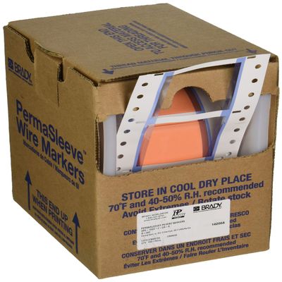 Brady 3PS-1000-2-OR-S PermaSleeve Wire Marking Sleeves, 1.660" Height, Width, Polyolefin (B-342) Orange (Roll of 100)