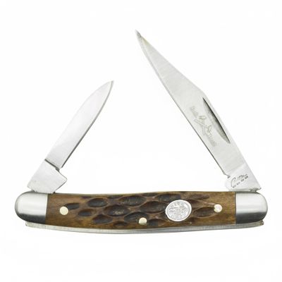 SZCO 2.75" Jig Bone Pen Folding Pocket Knife  2 Blade Stainless Steel Knife for Men with Jigged Bone Handle & Rite Edge Logo  Traditional Small Pocket Knife for Collectors & EDC