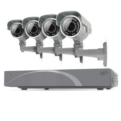SVAT 4CH Smart Security DVR with 4 Super Resolution Outdoor 100ft Night Vision Security Cameras with IR Cut Filter, 500 GB HDD iPhone, Android, Blackberry, iPad, PC & Mac compatible - 11027