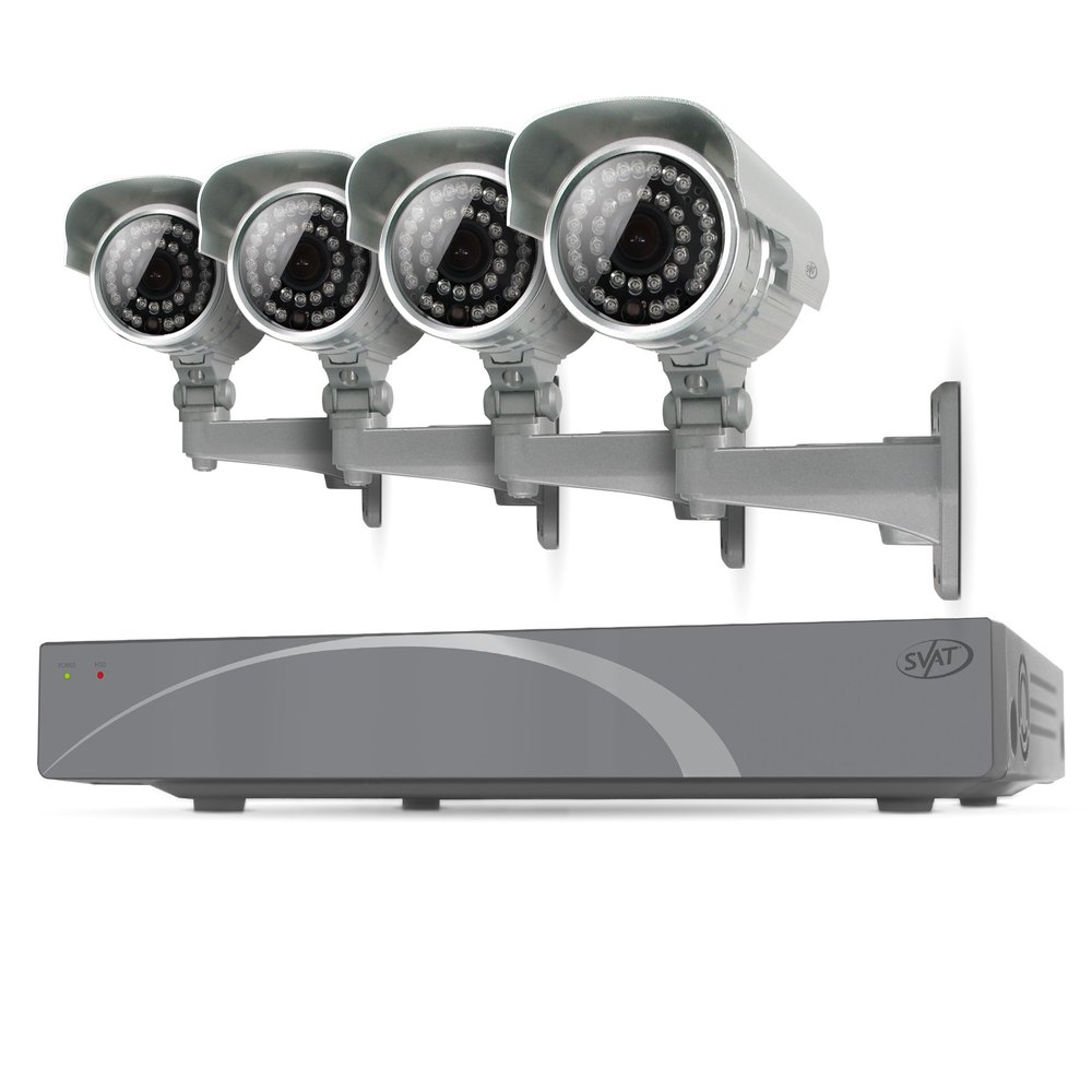 SVAT 4CH Smart Security DVR with 4 Super Resolution Outdoor 100ft Night Vision Security Cameras with IR Cut Filter, 500 GB HDD iPhone, Android, Blackberry, iPad, PC & Mac compatible - 11027