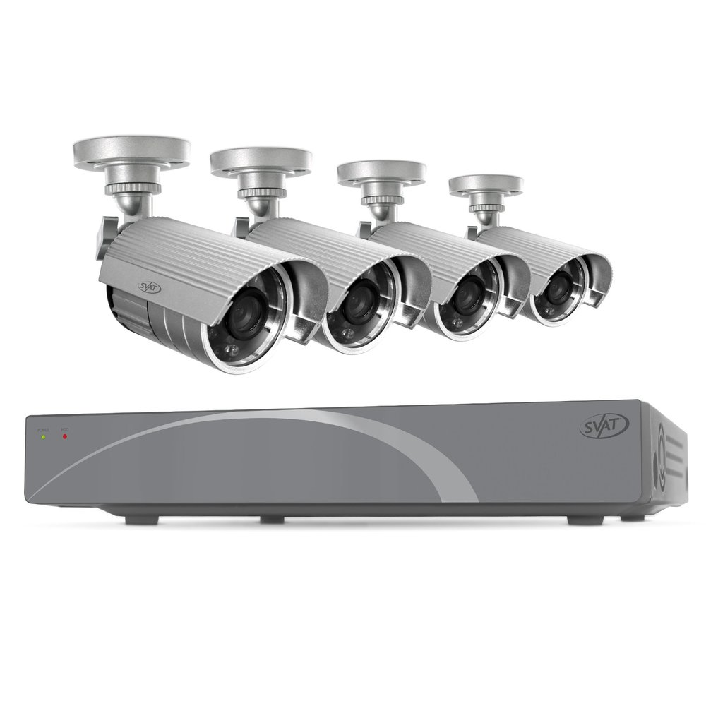 SVAT 4 CH Smart Security DVR with 4 Hi-Res Outdoor 75ft Night Vision Security Cameras 500 GB HDD iPhone, Android, Blackberry, iPad, PC & Mac compatible