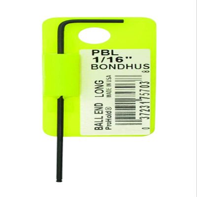 Bondhus 75702 Tagged and Barcoded .05" ProHold Ball End Tip Hex Key L-Wrench with ProGuard Finish and Long Arm, 2.8"