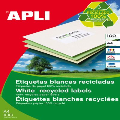 APLI- Permanent White Labels Recycled 100 hojas White