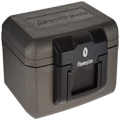 SentrySafe Fireproof Safe with Key Lock, Chest Lock Box for Home or Travel Secures Money, Documents, 0.18 Cubic Feet, 6.1 x 14.3 x 11.2 Inches, 1210
